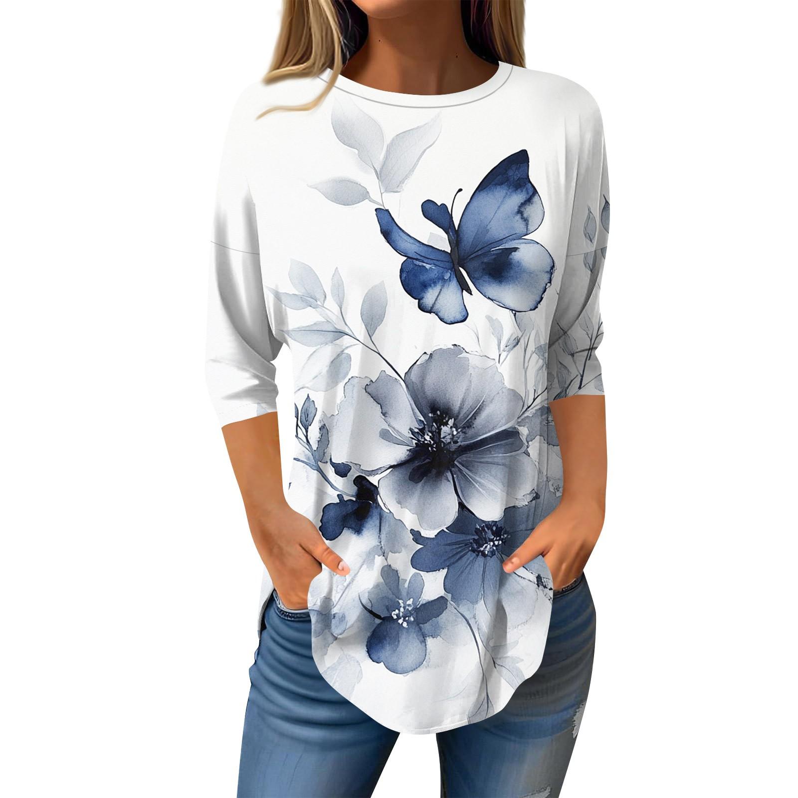 

Рубашки с рукавом 3/4 для женщин, милые топы, футболки с рисунком, блузки, повседневные базовые топы больших размеров, пуловеры XL белый