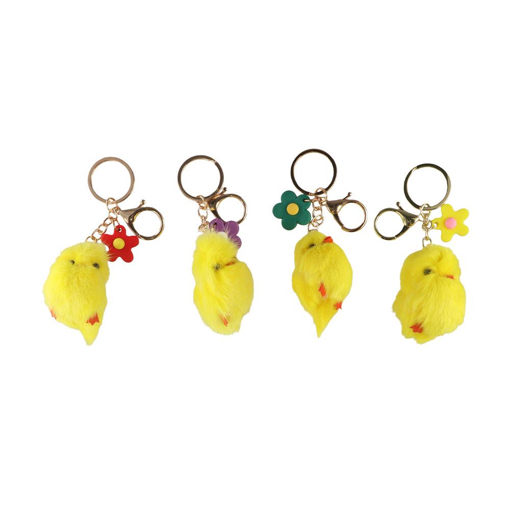 

Kawaii Plush Chicken Keychain Creative Bag Ornaments Key Holder Cartoon Plush Keyring Birthday red flower