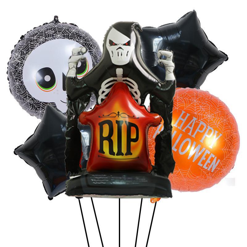 Large Standing Halloween Witch Dark Knight Card Seat 5-Piece Aluminum Film Balloon Halloween Party Arrangement