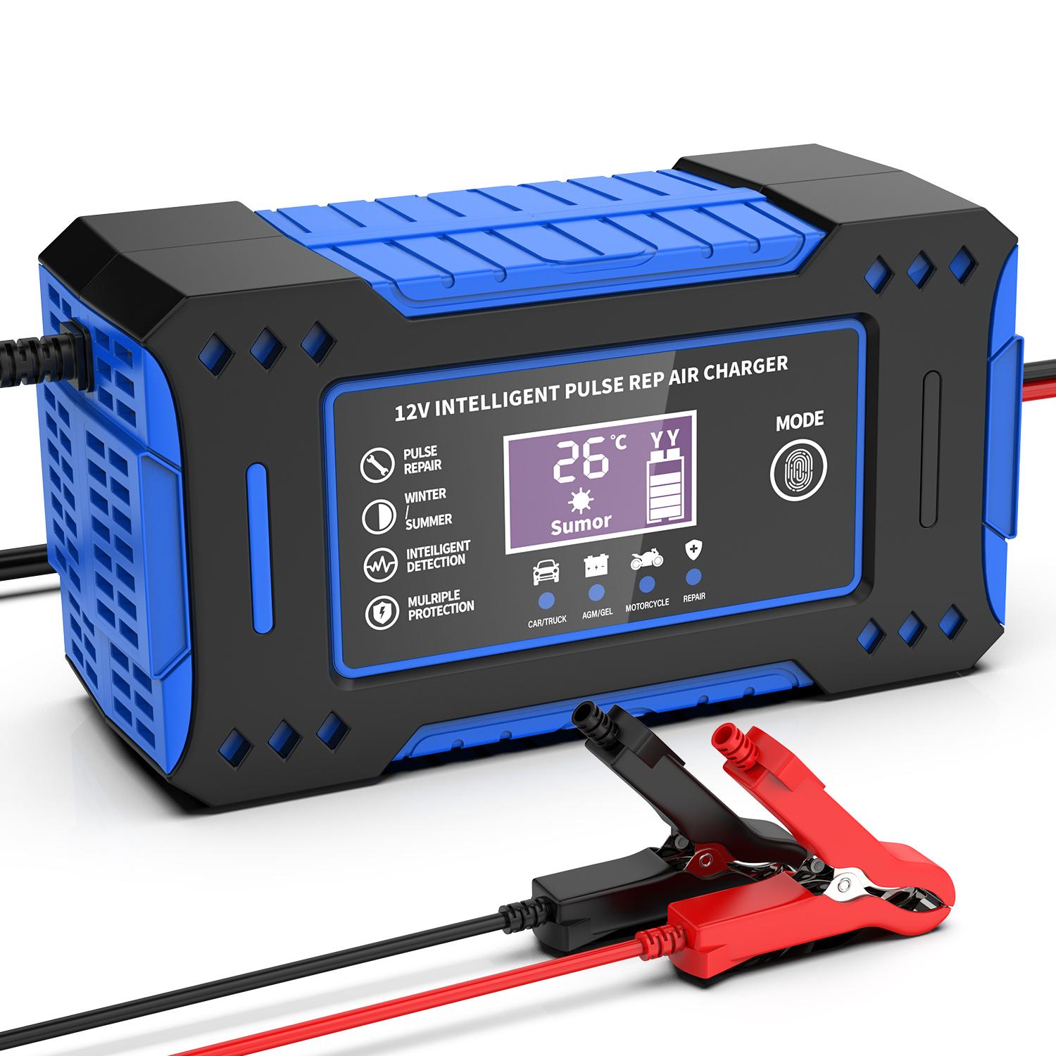 6A 12V Repair LCD Display Intelligent Car Battery Charger Car and Motorcycle Battery Charging Unit Lead-Acid Battery 6A 12V (Blue)