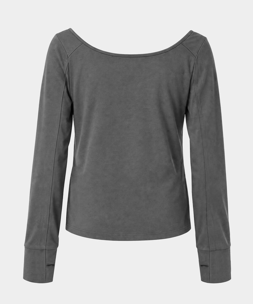 EUGGEN Open Slit Boat Neck Long Sleeve_Gray