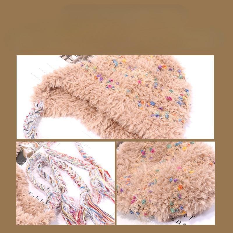 Korean Style Women's Cute Knit Hat Colorful Snowflake Fleece Hand Woven Tie Strap Autumn Winter Warm