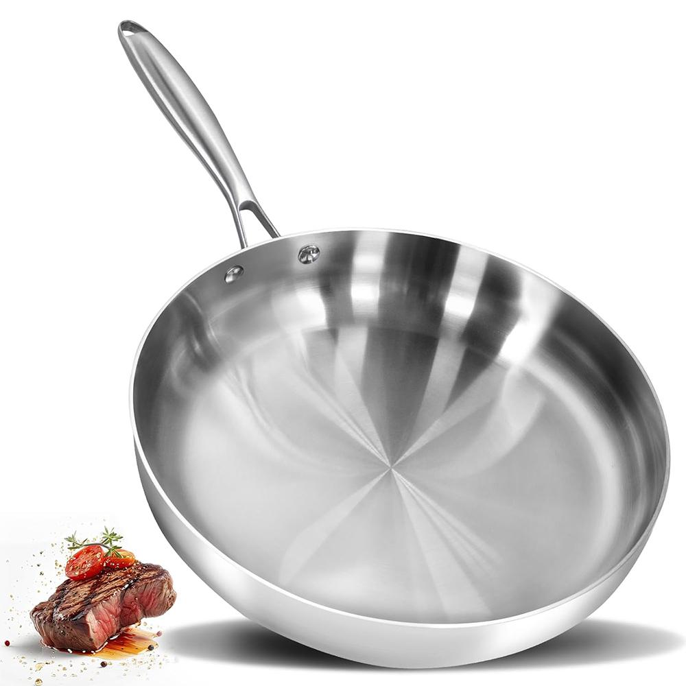 LMETJMA 304 Stainless Steel Frying Pan Oven Safe Chef's Pan Induction Skillet NonStick Egg Steak Cooking Pan Kitchen Cookware