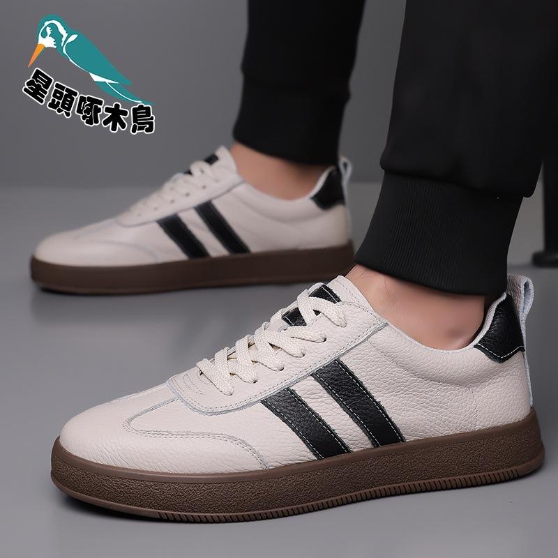 High-quality spring new first-layer cowhide casual leather shoes Dexun board shoes lace-up anti-shoes