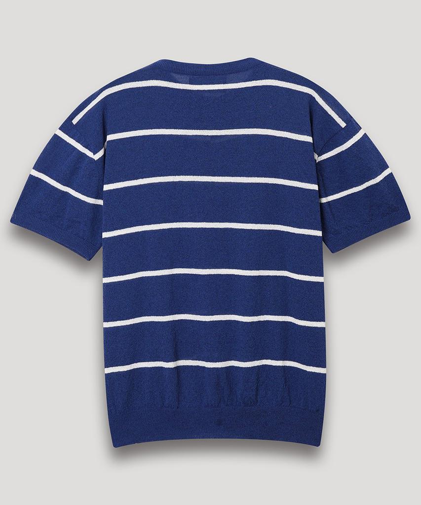 Nodu Summer Striped Round Short Sleeve Cardigan [Blue]