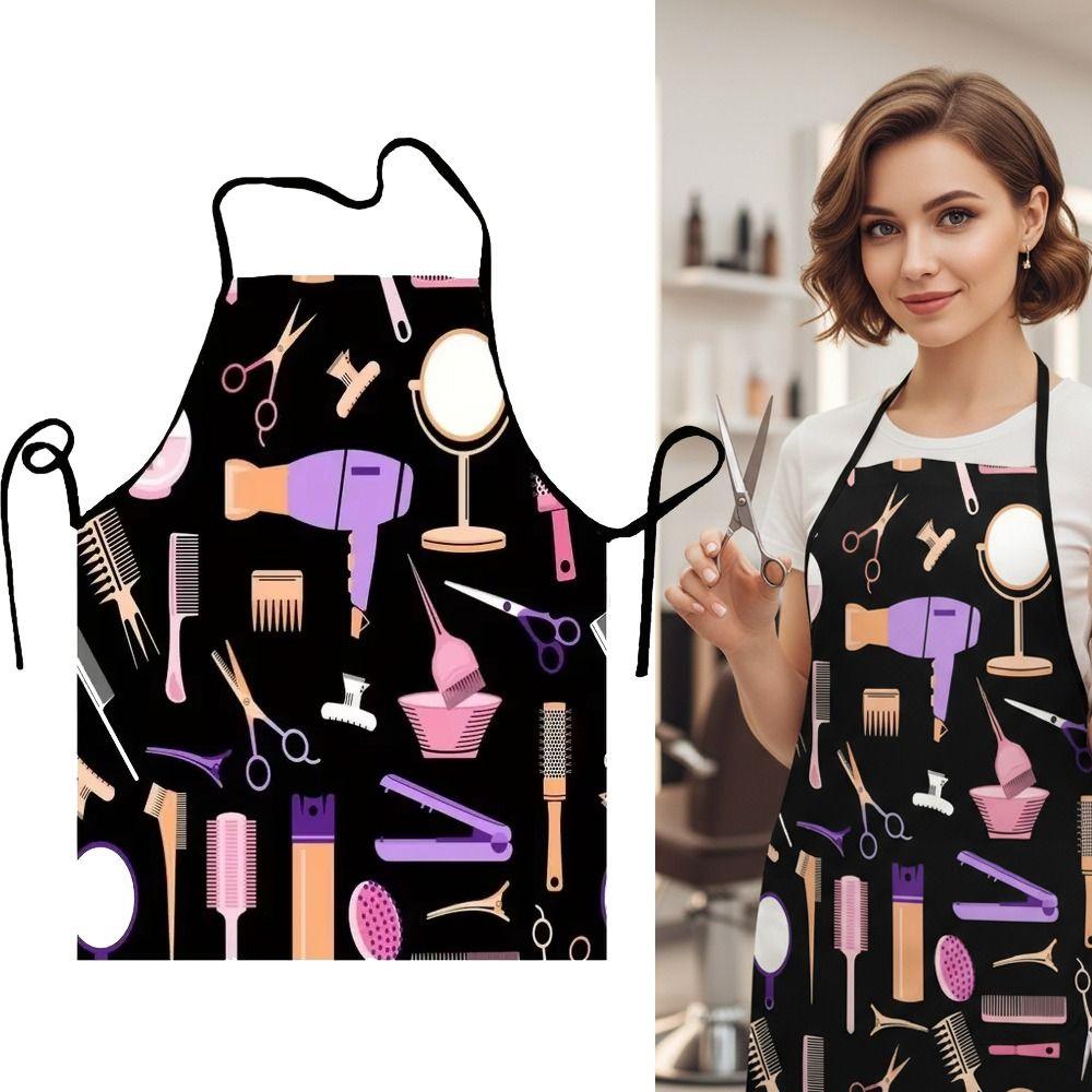 Funny Blow Dryer Pattern Hairdresser Apron Waterproof Oilproof Dinner Kitchen Apron Coffee Overalls Woman Men
