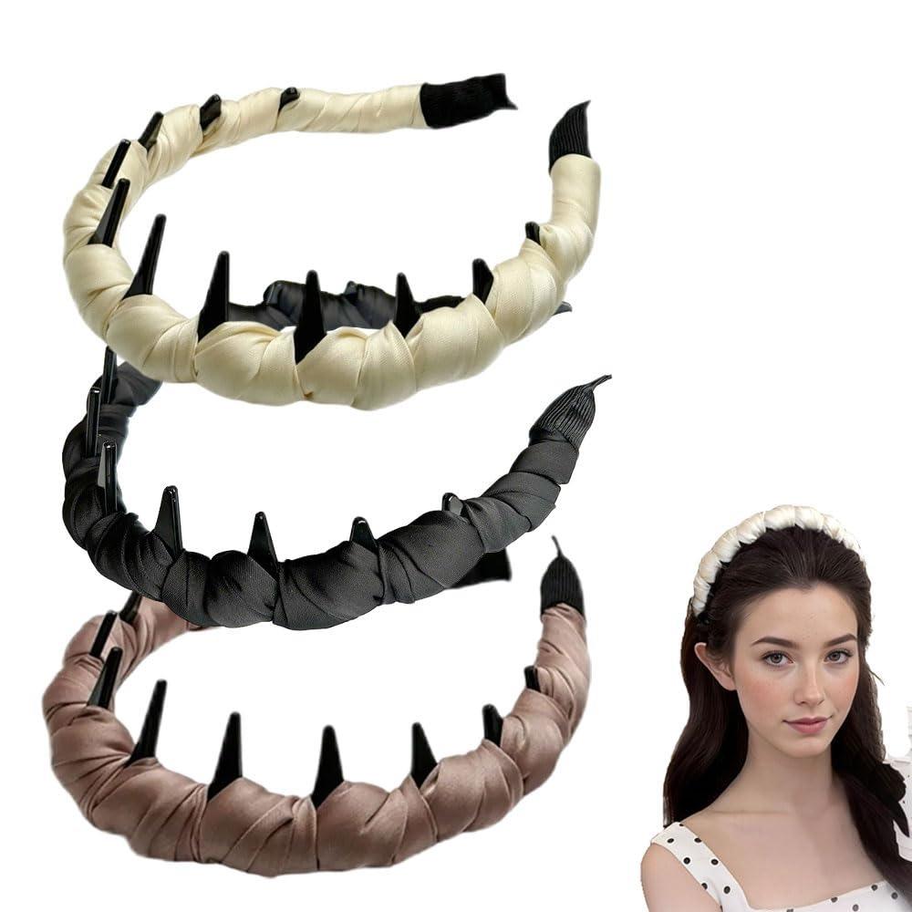 Retro high skull pearl headband, satin retro high skull artificial pearl teeth headband, high crown wavy headband