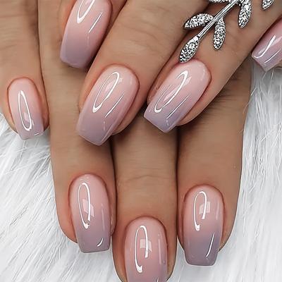 24-teiliges Set mit ovalen, kurzen Aufdrücknägeln, Farbverlauf, glänzend, gemischte Farben, künstliche Nägel für den Alltag und den Urlaub
