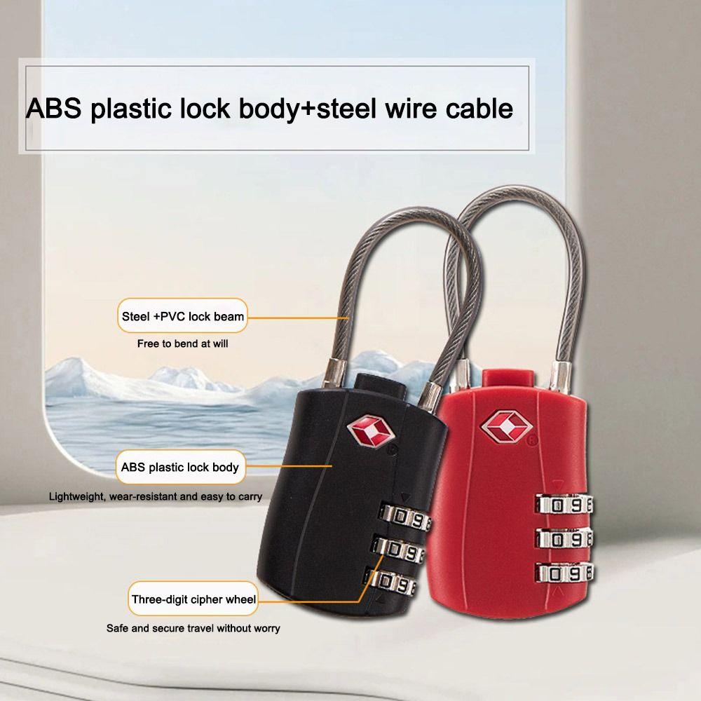 TSA Customs Password Lock Anti-theft Wire Rope Padlock Durable 3 Digit Combination Lock  Travel