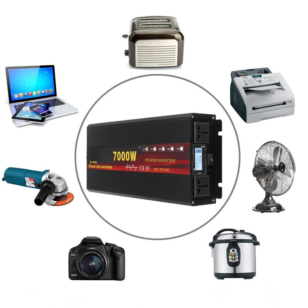 7000W Power Inverter DC 12V/24V/48V To AC 2200V Pure Sine Wave Converter Ultra-thick battery cable