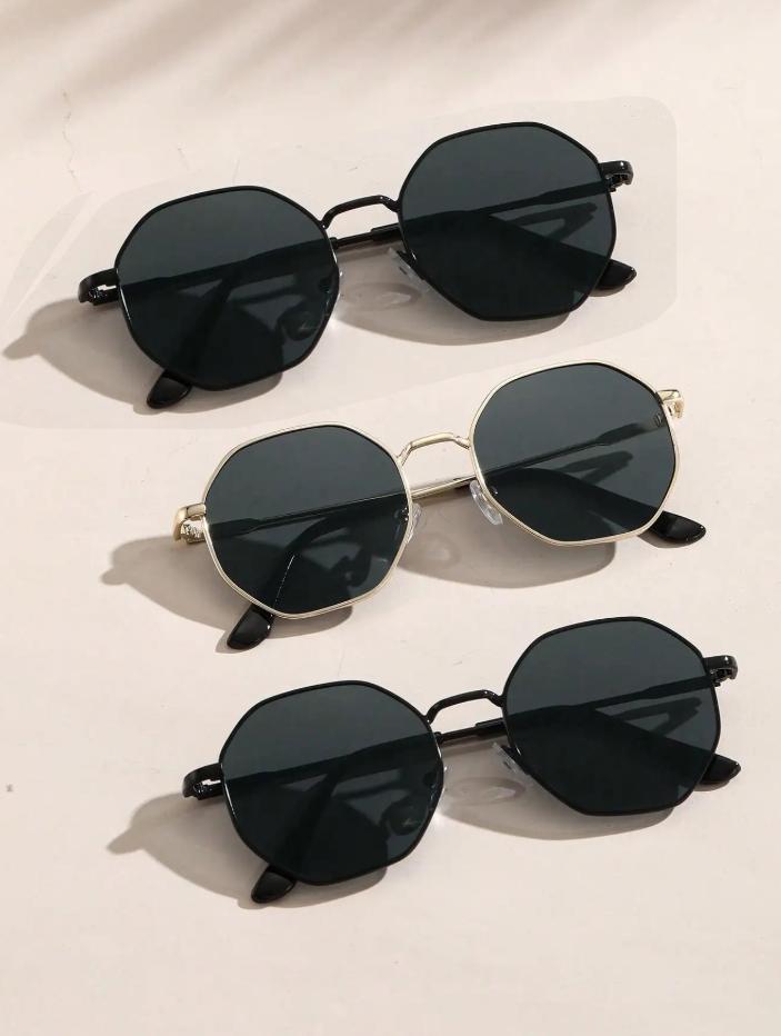 2 Pcs Metal Geometric&Round Frame Fashion Classical Sunglasses For Vacation Decors Photo Props