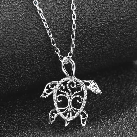 Hollow Sea Turtle Necklace Good Luck Longevity Turtle Pendant Necklace Sparkling Rhinestone Necklace Jewelry Gift for Her Wife Friend