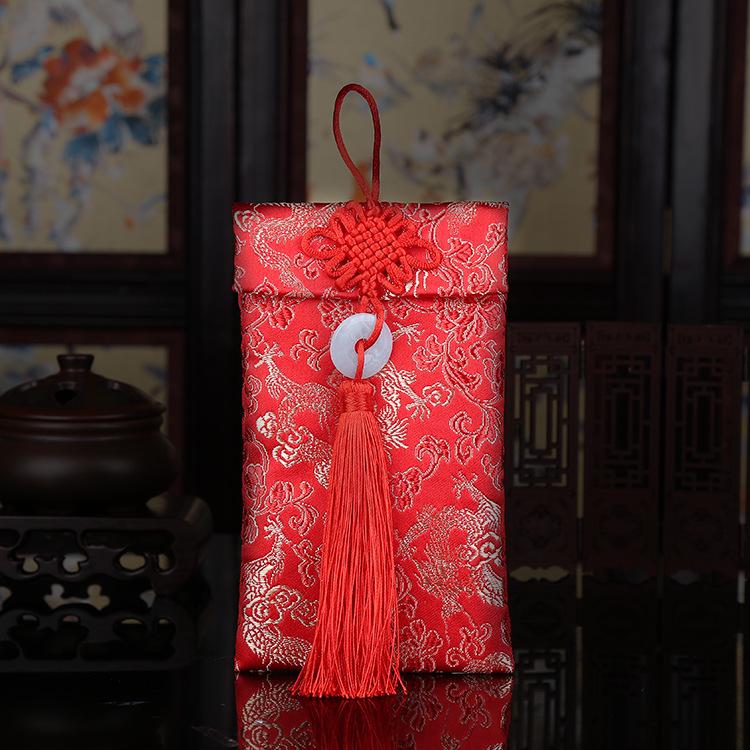 Year of the Horse Silk Brocade Red Envelopes with Hot Stamping Embroidery for Weddings and New Year