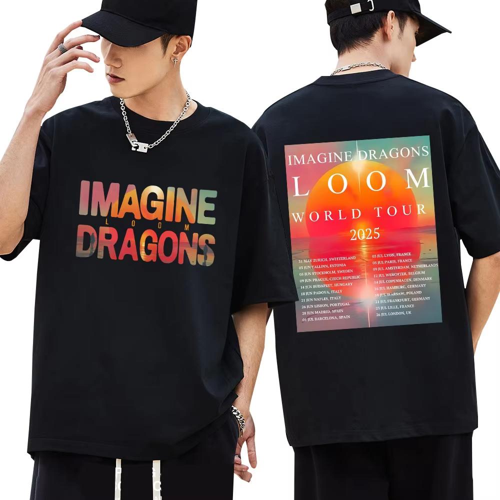 

Imagine Dragons Band Loom Tour 2025 Принт Футболки Мужские Женские Ретро Трендовые Хип-Хоп С Коротким Рукавом Оверсайз Хлопковая Футболка Уличная Одежда 2XL