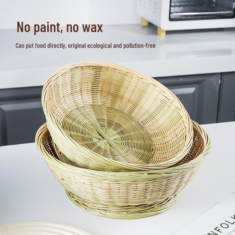 Bamboo Woven Basket: Multi-Use Storage, Fruit Plate, Steamed Bun, Winnowing, Dried Fruit, Candy, Kitchen Drainer, Vegetable Wash Basket