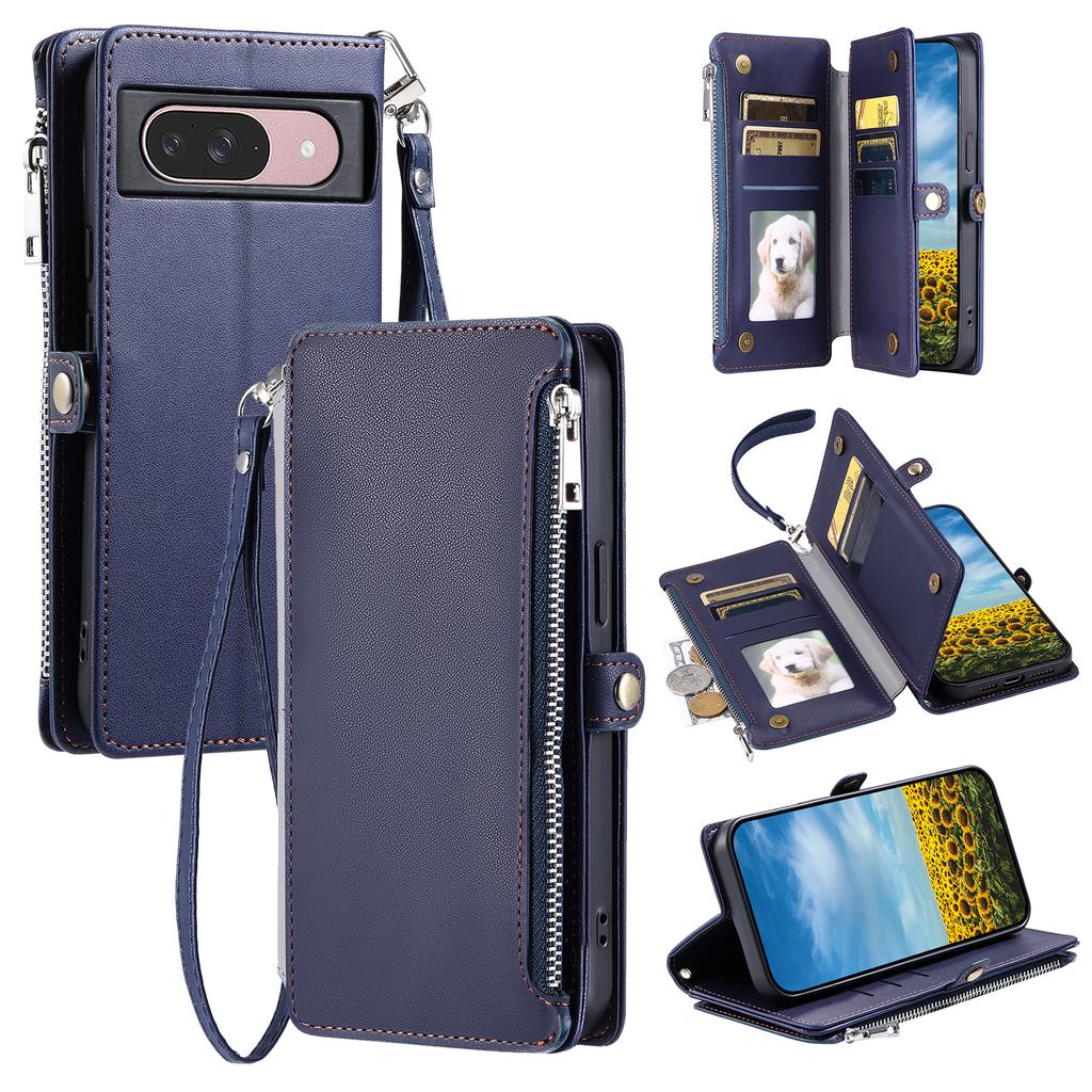015 Style For Google Pixel 9/9 Pro Case TPU+PU Leather Wallet Phone Cover with Straps