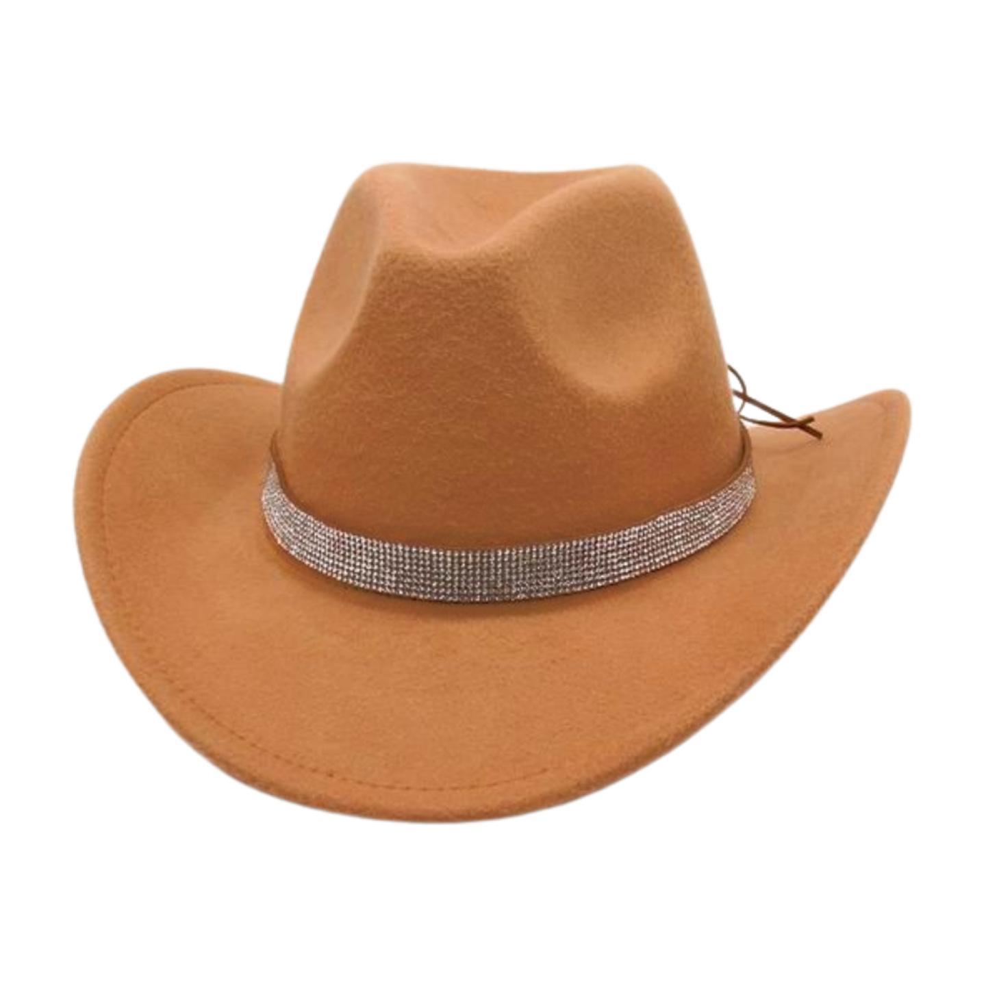 

European And American Cross-Border Tibetan Woolen Felt Hat Fashion Woolen Western Cowboy Hat Autumn And Winter Rhinestone Jazz Hat Banquet Top Hat One size fits all [cow qiao d]