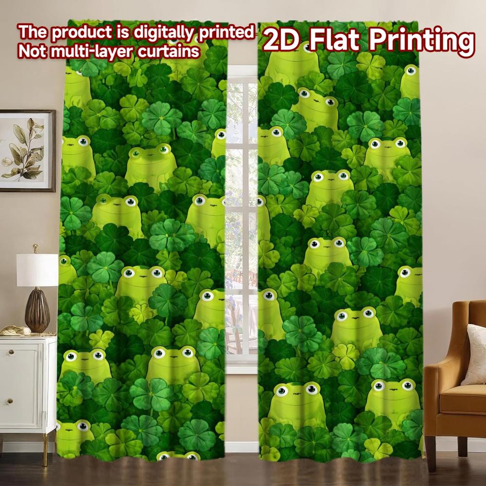 2D FLAT PRINTING 2pcs Curtains (Without Rod) St. Patrick's Frogs Chic Curtain Fabric Prints Light Filtering Curtains Crescent