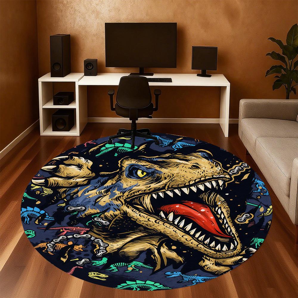 1PC Dinosaur Chain Round Chair mat Area Rug - Non-Slip, Floor Mat for Office, Bedroom, and Indoor Decor -Gift D1127191