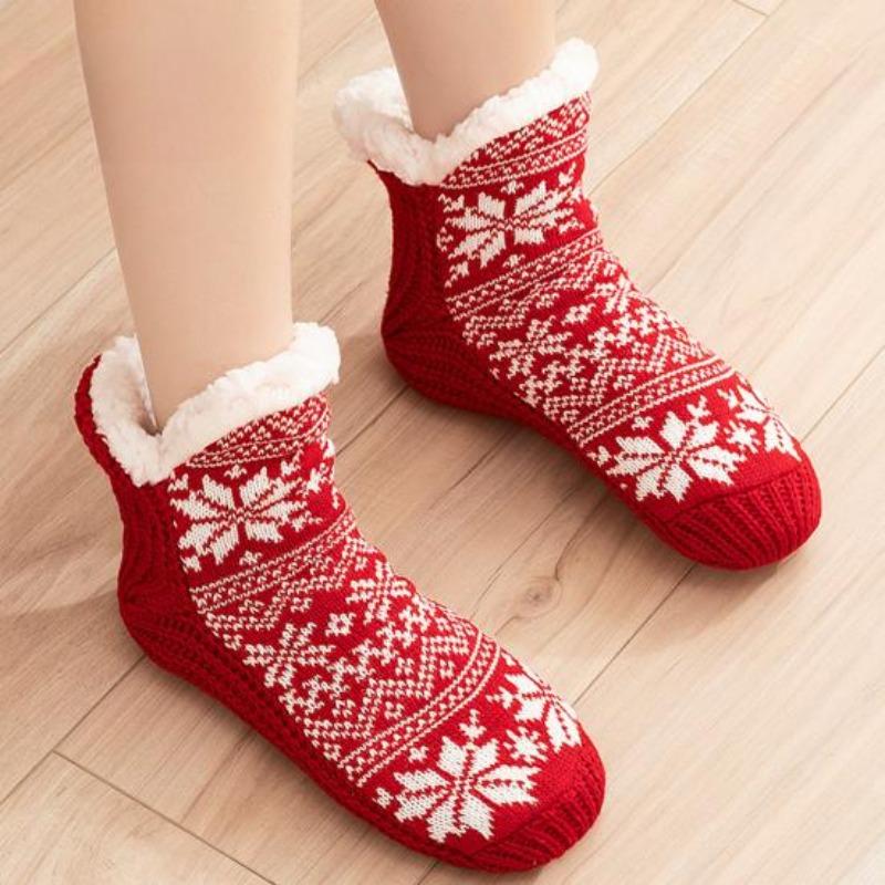 1 Pair Women's Winter Coral Velvet Snow Socks Mid Calf Warm Plush Lined Warm Mid Length Sock