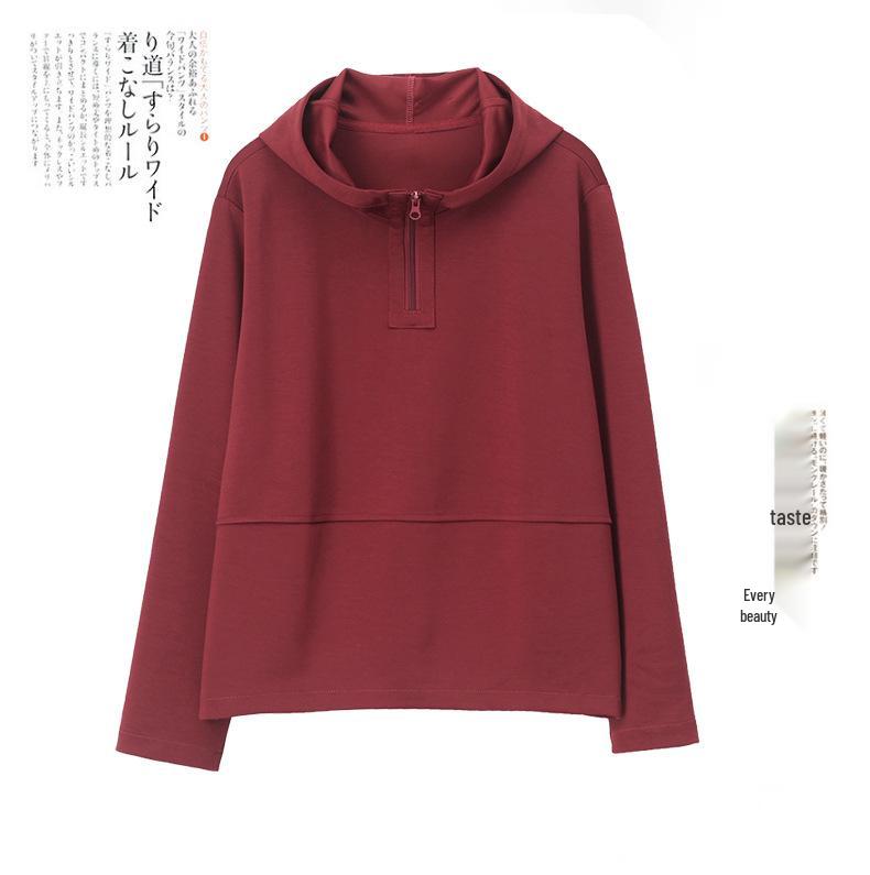 Trendy Hooded Sweatshirt for Middle-Aged Women - Spring/Autumn Patchwork Loose Fit, Plus Size, Long-Sleeve Top