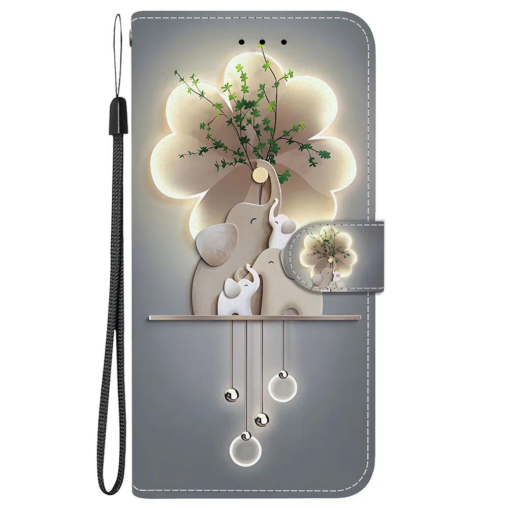 Cute Painting Leather Flip Phone Case For Samsung Galaxy S22 S23 FE S24 Plus S25 Ultra Flower Butterfly Wallet Stand Back Cover