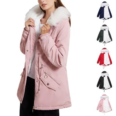 Women's Plus Velvet Hooded Collar Winter Mid-length Warm Coat Large Size Loose And Comfortable Cotton Jacket