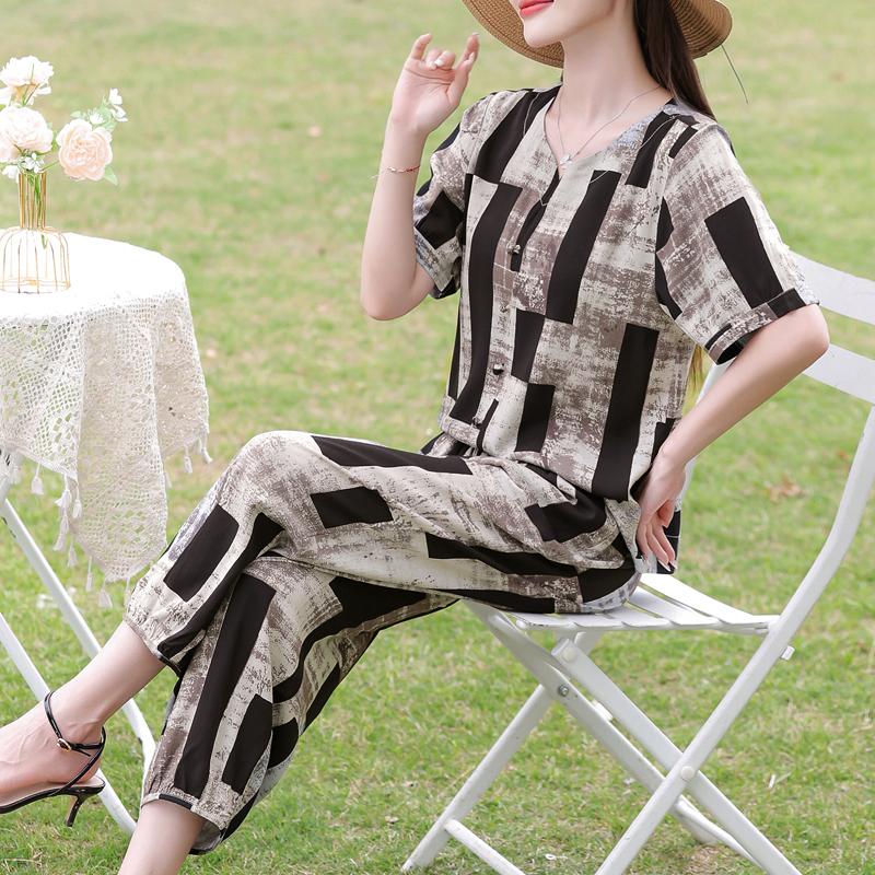 Elegant Women's Pants Sets Summer Casual Two Piece Set for Woman Vintage Clothes
