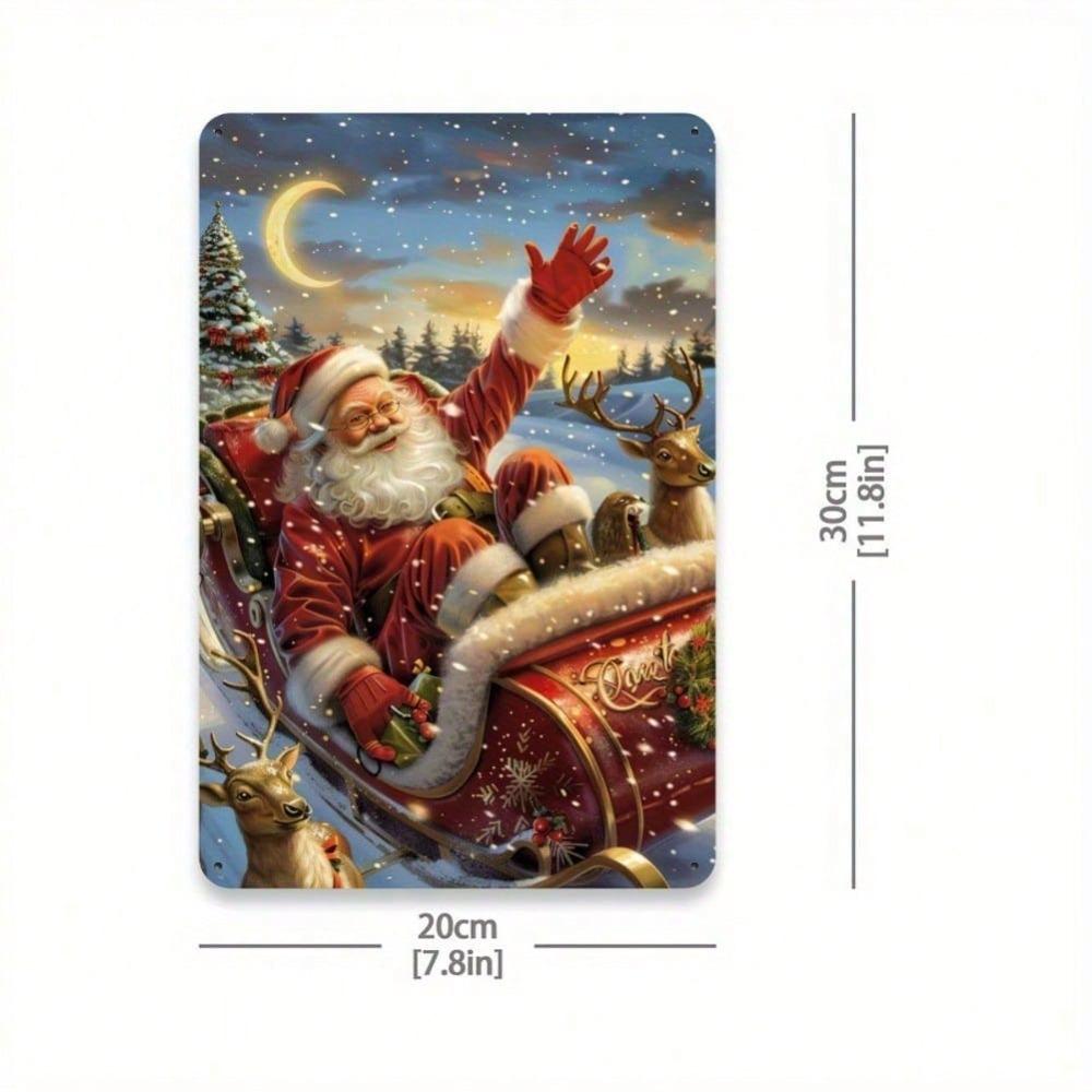 Vintage Santa Sleigh Metal Tin Sign 8x12 Inch Iron Plate Wall Art Home Decor Christmas