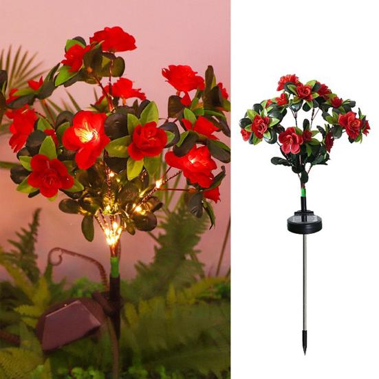 Solar Garden Bloom Light Artificial Azalea Flower Stake Lamp LED Waterproof Pathway Light for Yard Fence Patio Lawn Cemetery Decor