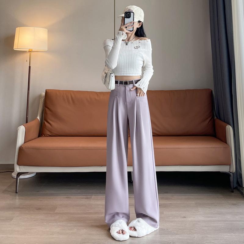 Autumn 2026 Women's High Waist Slim Fit Wide Leg Casual Pants - Floor Length