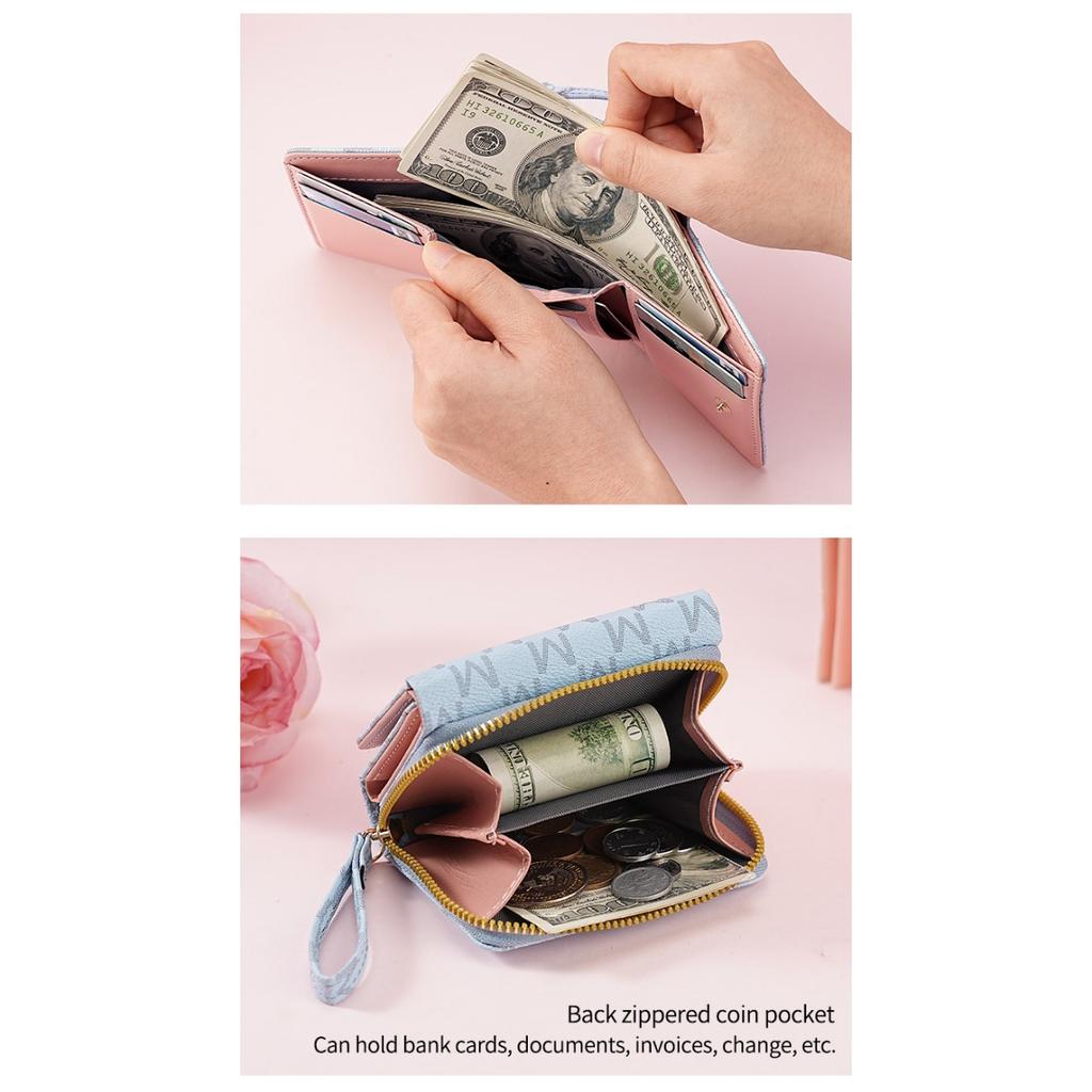 Women's Short Wallet with Three Fold Zipper and Small Wallet, Simple and Fashionable with Old Pattern Card Bag