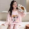 100% Cotton Girls Long Sleeve Pajamas Set Cartoon Print Round Neck Sleepwear Kids 8 Years