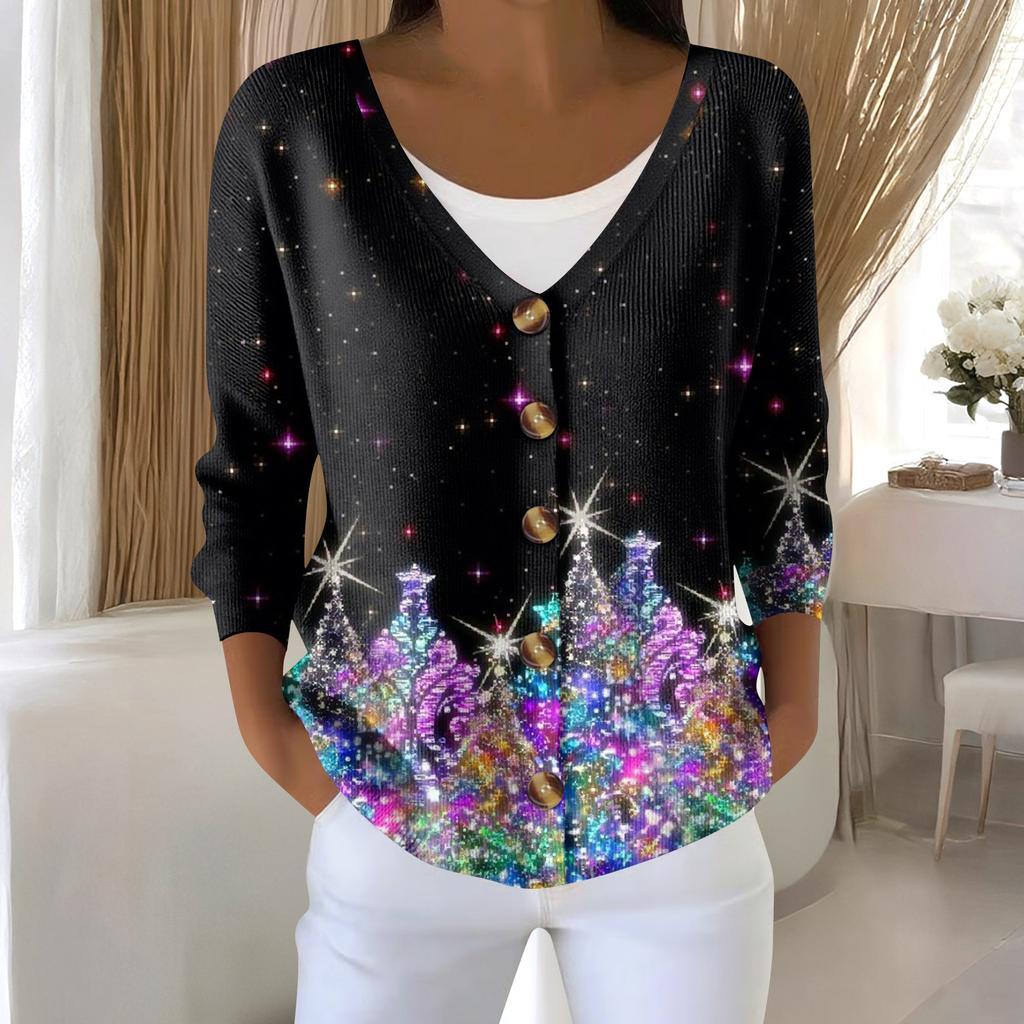 Women's Fashion Long Sleeve Christmas Snowman Snowflake Print Jacket Cardigan