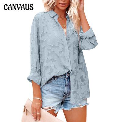 Camicetta a maniche lunghe con scollo a V da donna primaverile e autunnale Top in tinta unita con risvolto in tinta unita