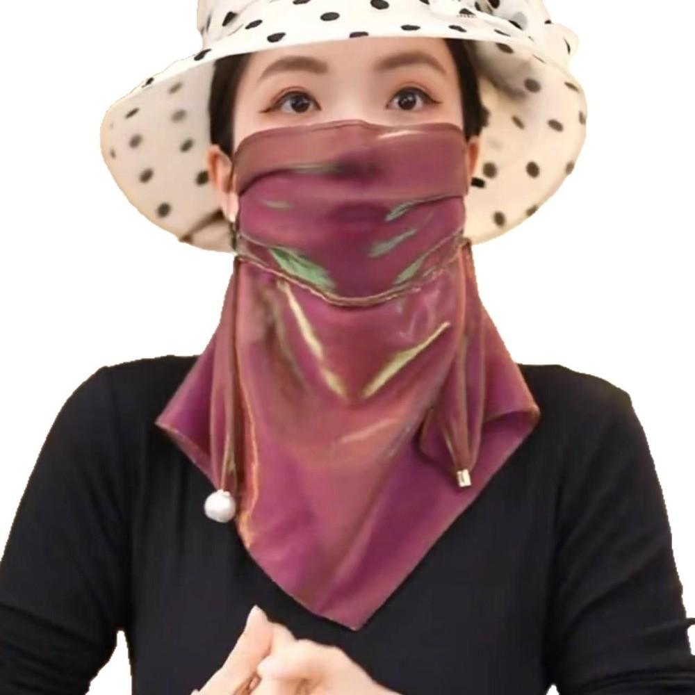 Magnetic Summer Sun Protection Veil Multi-functional Women's Solid Color Gauze Scarf