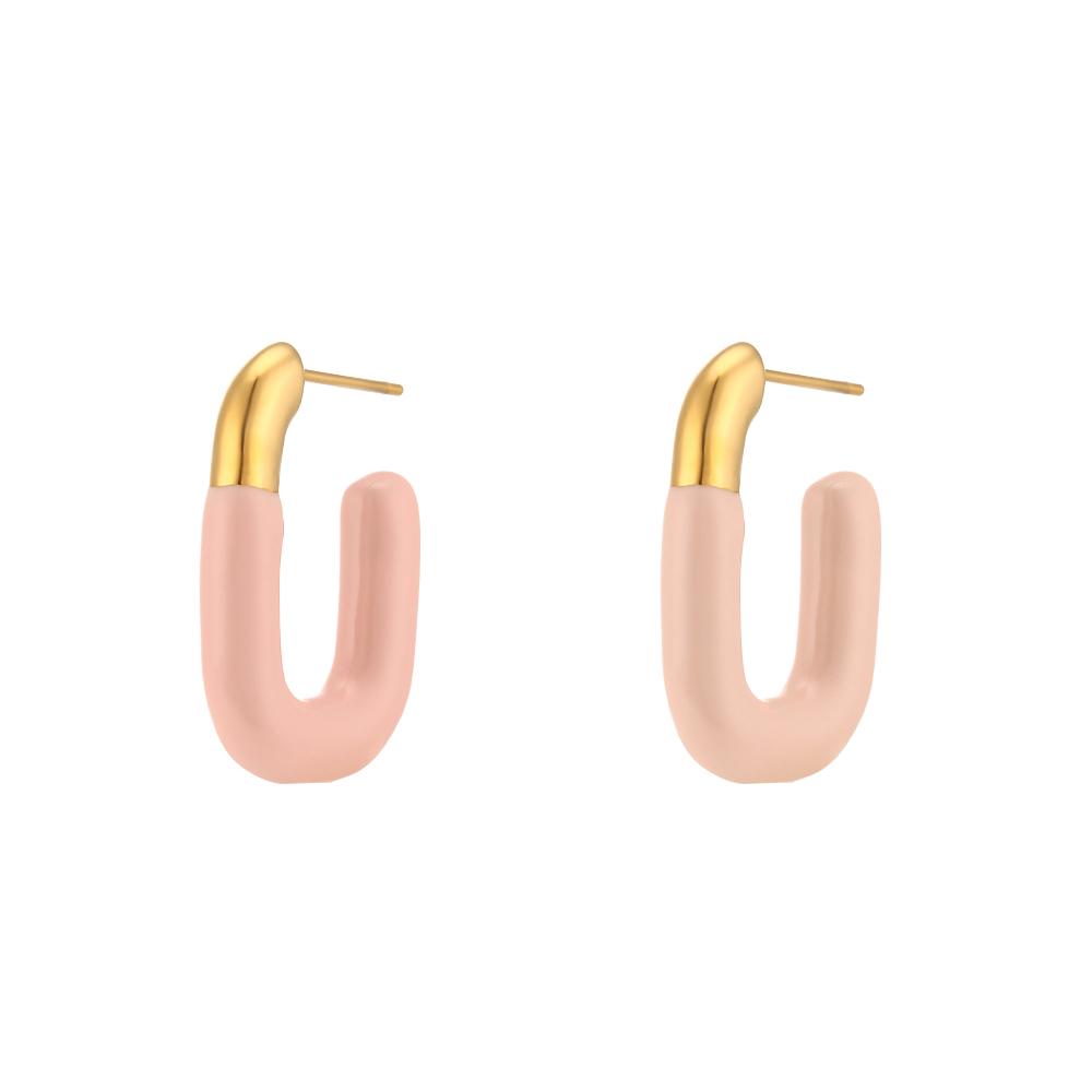 

MamacitaSlay 316L Stainless Steel Color Enamel U Shaped Hoop Earrings 18K Gold Plated Waterproof Summer Jewelry For Women Gift розовый