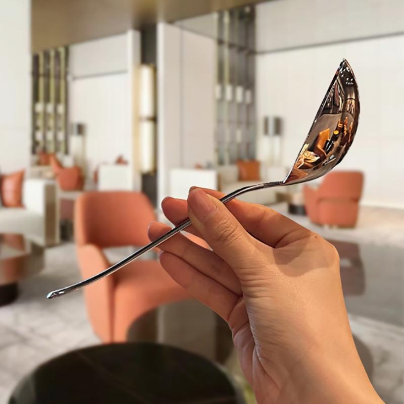 Stainless Steel Round Spoon Net Red Golden Dinner Long Handle Stirring Dessert Spoons For Kitchen Accessories Gadgets