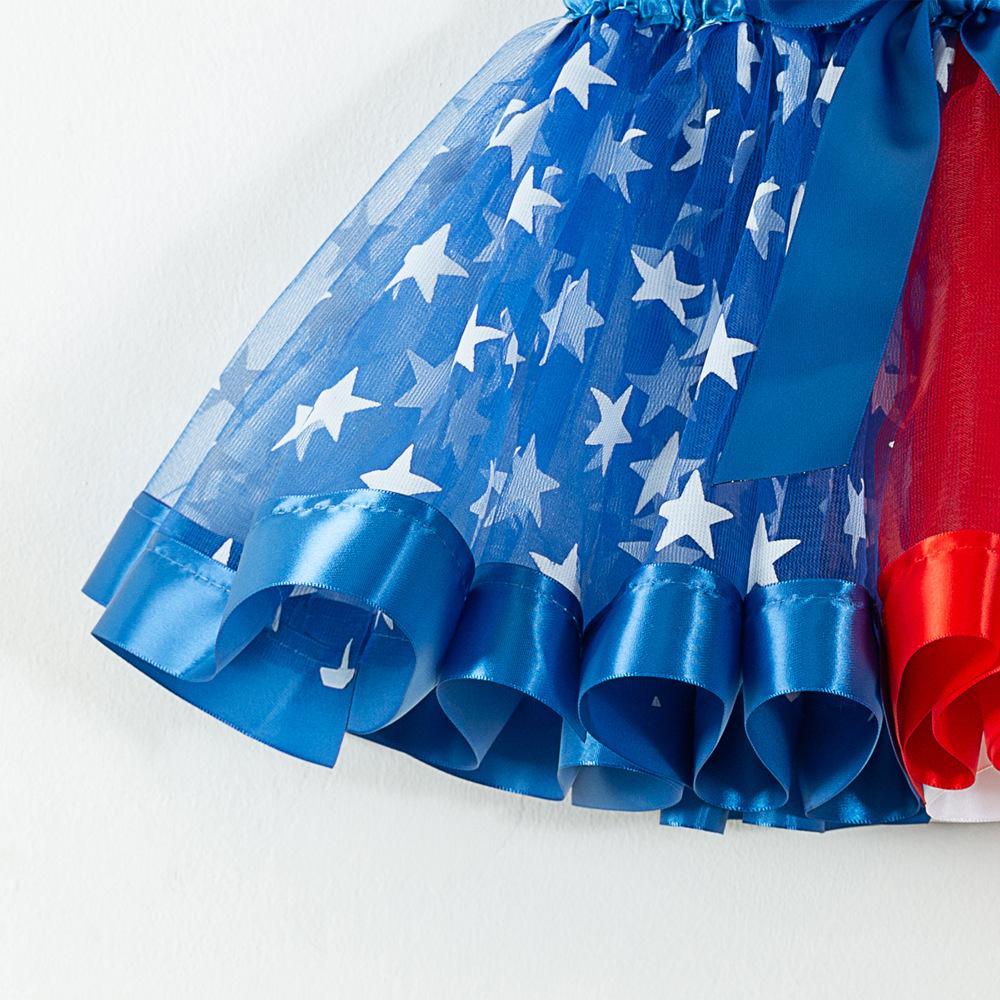 2026 Sternenflagge gefütterter Tüllrock für Mädchen - Europäisch & Amerikanisch Colorblock Netz bauschiger Rock