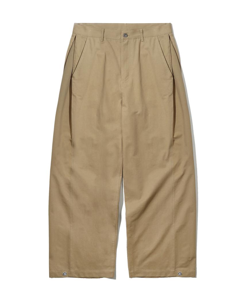 TRILLION Side Tuck Snap Button Wide Cotton Pants (Beige)