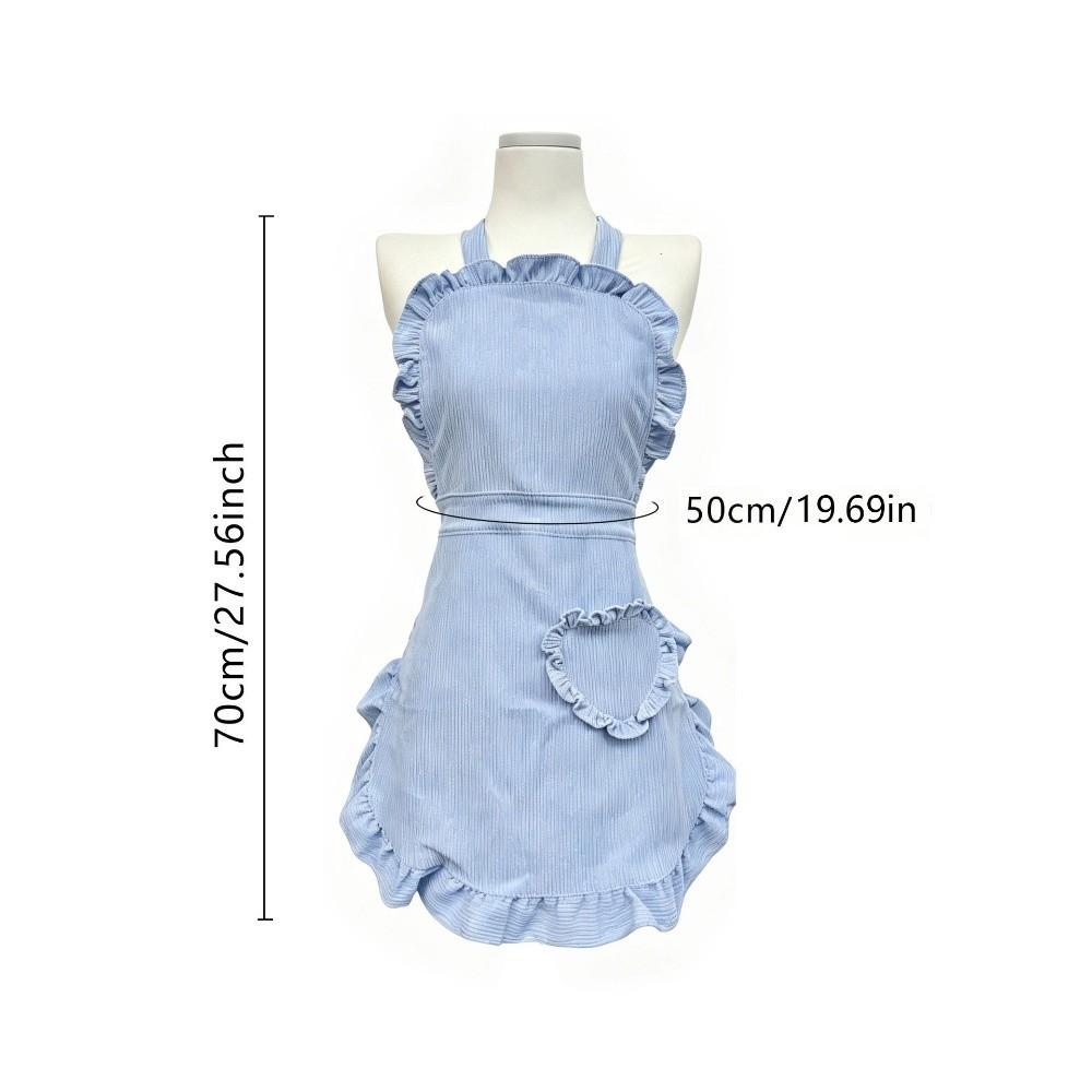 Heart-Shaped Pocket Cooking Apron Plain Design Short Waitress Apron  Home Use