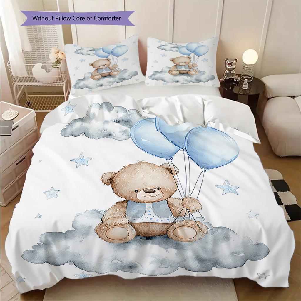 Bettwäsche-Steppdecken-Set mit Teddybär-Muster Bettdeckenbezug Kissenbezug Heimdekoration Geburtstagsgeschenk (1 Bettbezug + 2 Kissenbezüge, ohne Füllung)