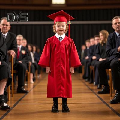 Kinder-Kindergarten-Abschlussuniform mit Hut und Quaste, V-Ausschnitt, knielang, lange Ärmel, Reißverschluss, Grundschul-Abschlussrobe, Kinder-Abschluss