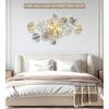 Large 3D Silent Wall Clock for Living Room Bedroom Kitchen Decor Retro Metal Ginkgo Leaf Design In Golden Color 32''x18''