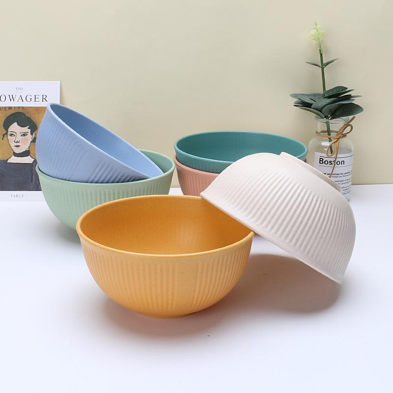 Single Bowl Household Tableware Wheat Straw Rice Rice Bowl Japanese Ramen Bowl Dessert Bowl Instant Noodle Soup Bowl Blue