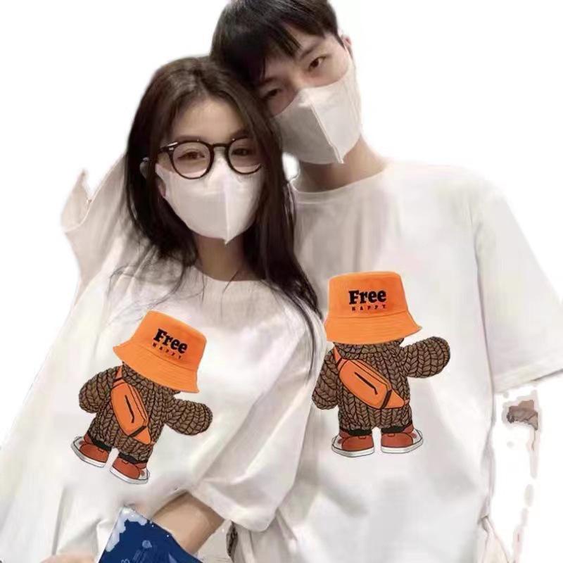 Trendiges Damen-T-Shirt mit kurzen Ärmeln und Bärenmotiv – Perfekter Sommer-Partnerlook