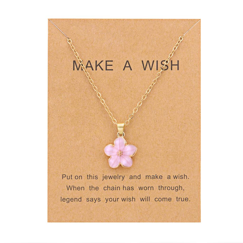 Fashion Enamel Flower Pendant Necklace for Women Romantic Colorful Cherry Blossom Necklace Make A Wish Cardboard Jewelry Gifts
