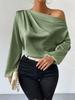 Top a maglia da donna in raso asimmetrico a maniche lunghe con design a spalla obliqua