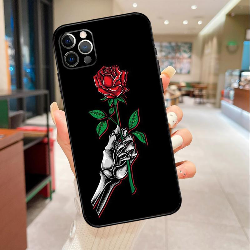 Skeleton Hand Rose Gothic Phone Case For iPhone 17 Air 16 14 13 11 15 Pro Max Mini 15 16 Plus 16e Protective Cover