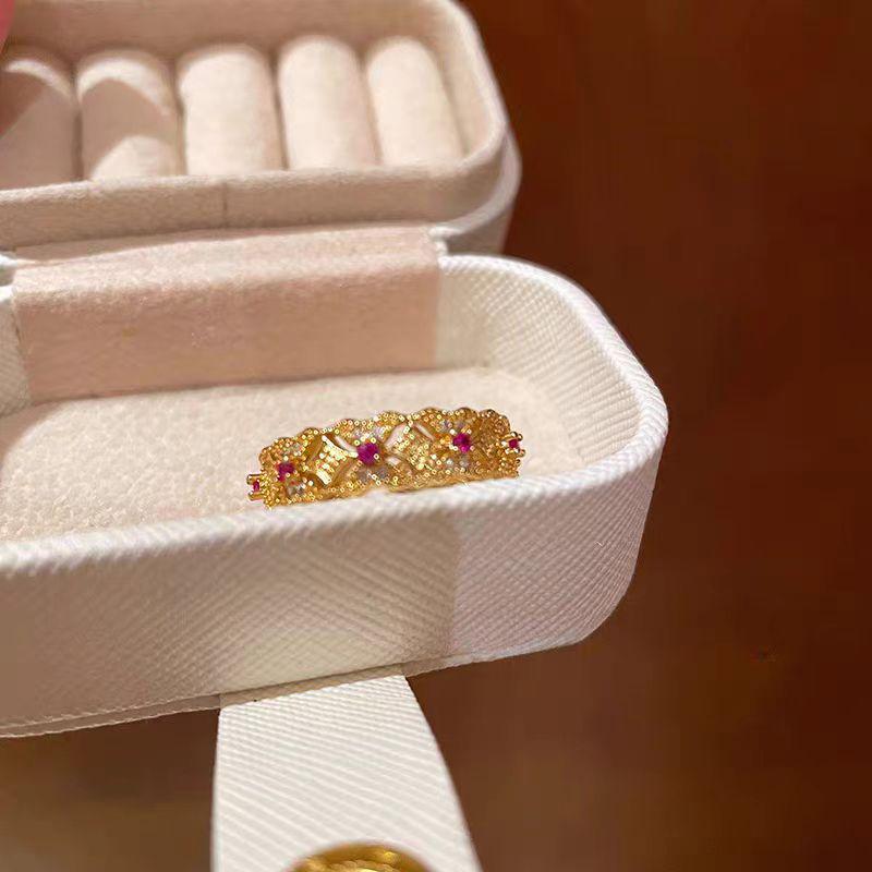 Retro Gold Enamel Bamboo Ring: Elegant Palace Style Index Finger Ring for Women - Autumn/Winter Edition